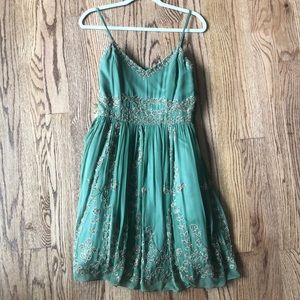 Adriann Papell greens and gold dress